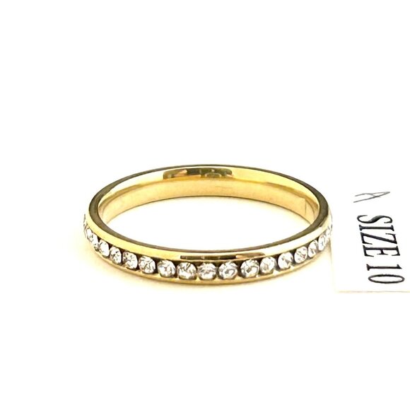 Gold Tone Ring with clear rhinestones, Size 10 Unisex - Picture 1 of 3